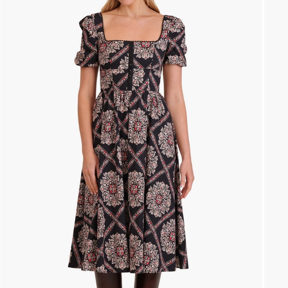 Avec Les Filles Black and Pink Floral Midi Dress